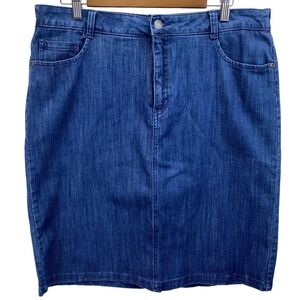 VTG Basic Editions Denim Pencil Skirt Blue Stretch Knee Length Women's Large
